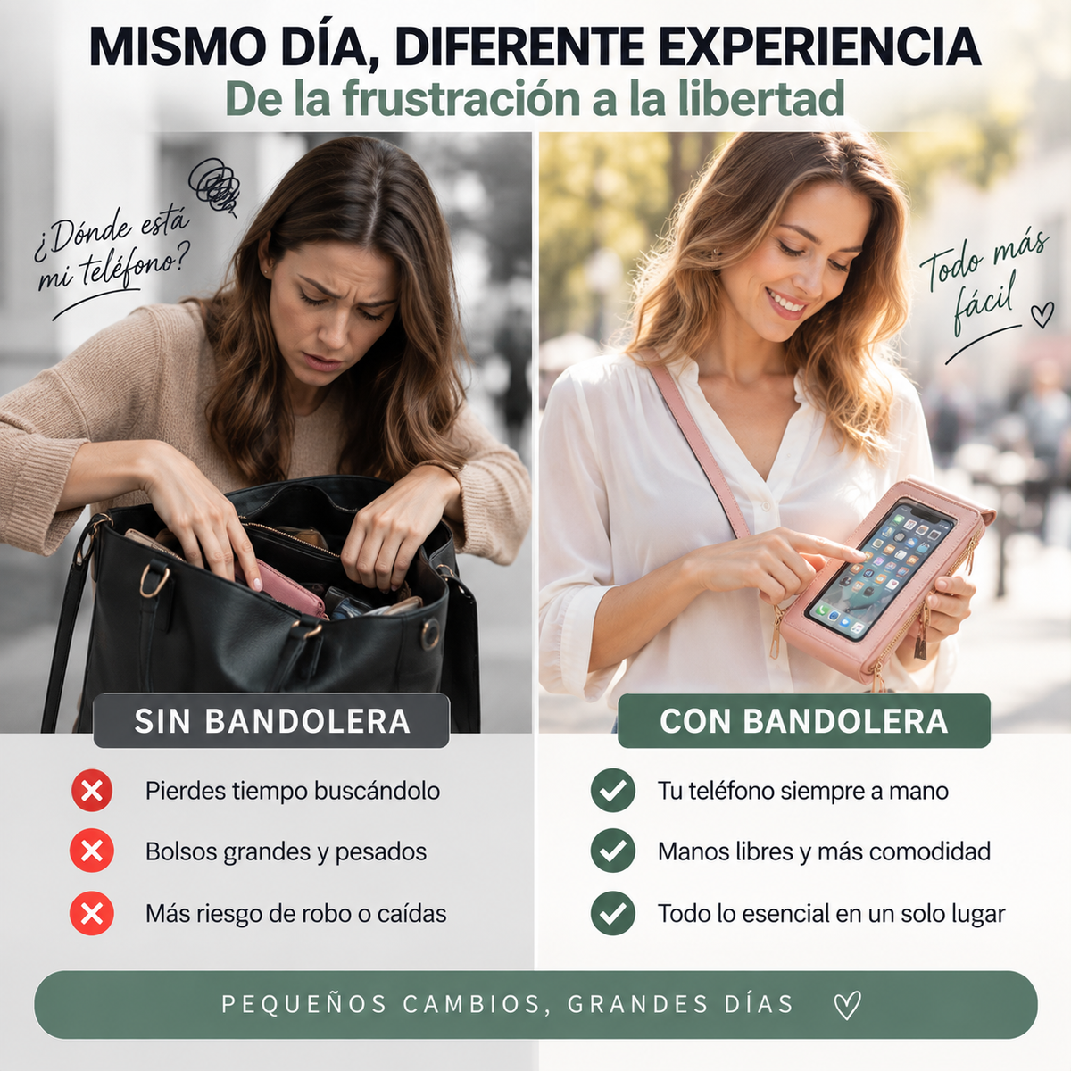 SafeTouch Bag™ | El bolso antirrobo que mantiene tu celular seguro, visible y siempre a mano.